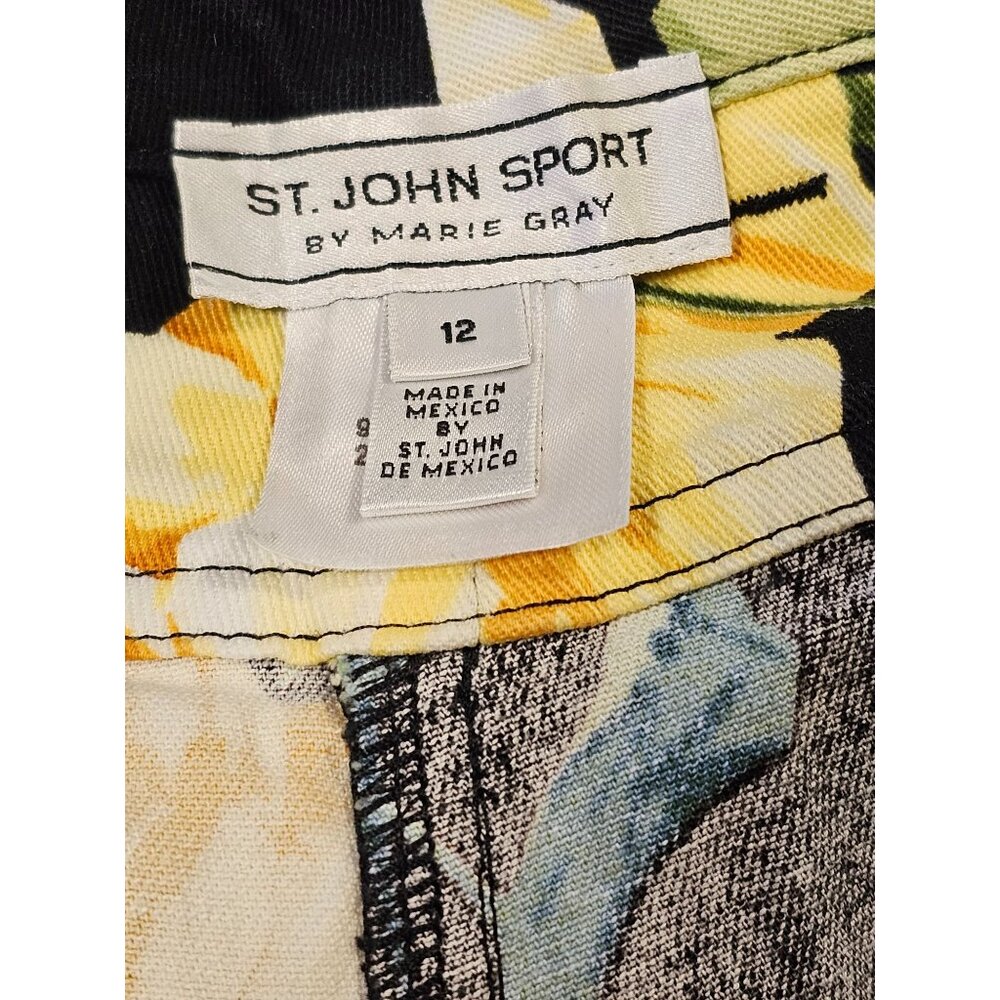 St. John Sport Rose Floral Capri Pants Size 12 Black Yellow - Picture 3 of 11